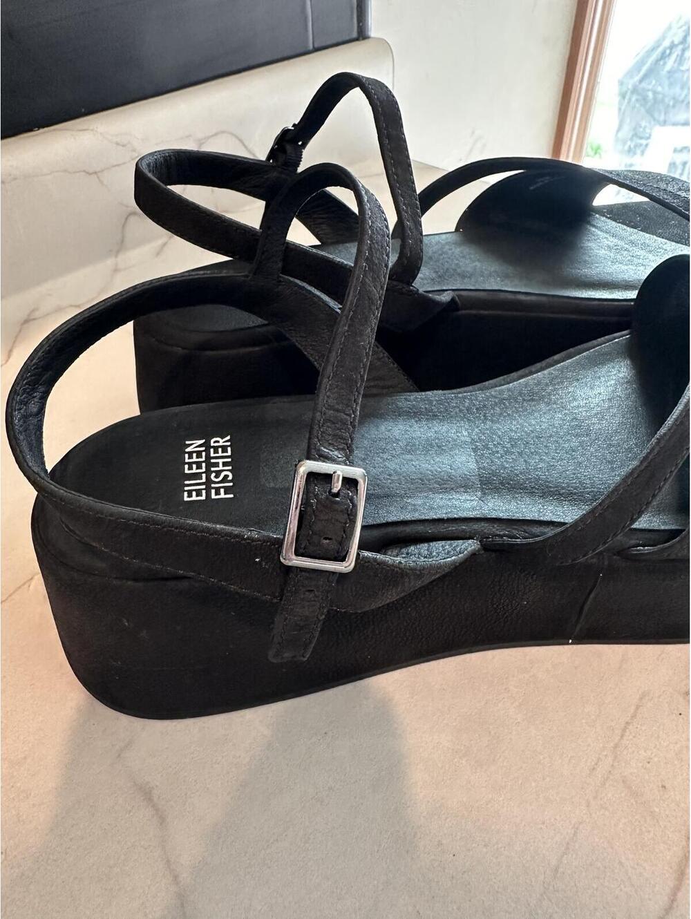 NEW Eileen Fisher Dae Leather Wedge Platform Strappy Sandals Black Women’s sz 10 - Picture 11 of 15